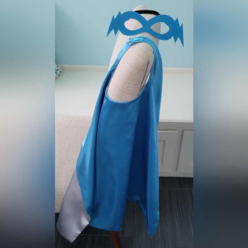 Cape & Mask! SuperHero Kids! REVERSIBLE Aqua + Silver